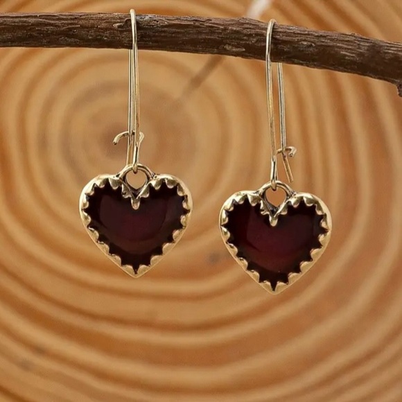 Free People Jewelry - ✨Free People Marbella Dark Red Heart Earrings